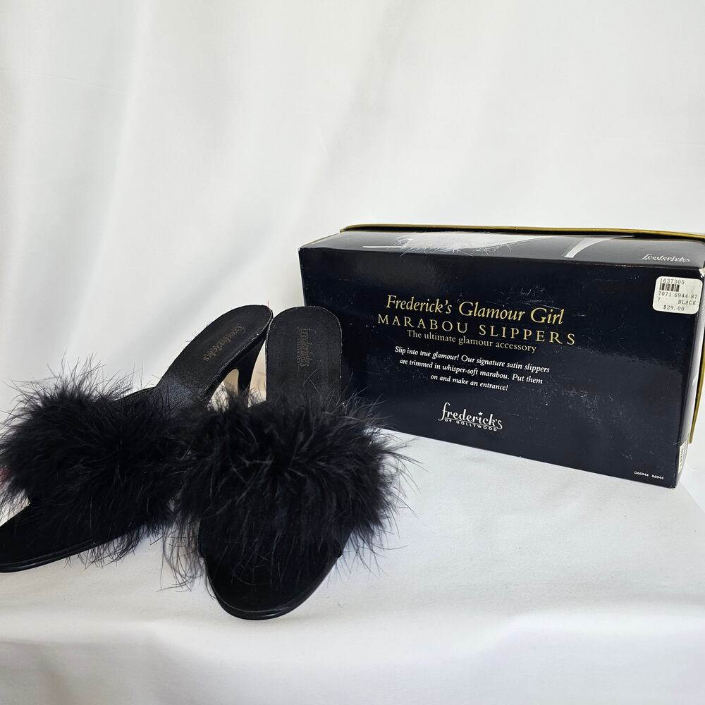 NIB Vintage Fredricks Marabou Slipper Heels 7 Y2K 90s - Picture 3 of 3